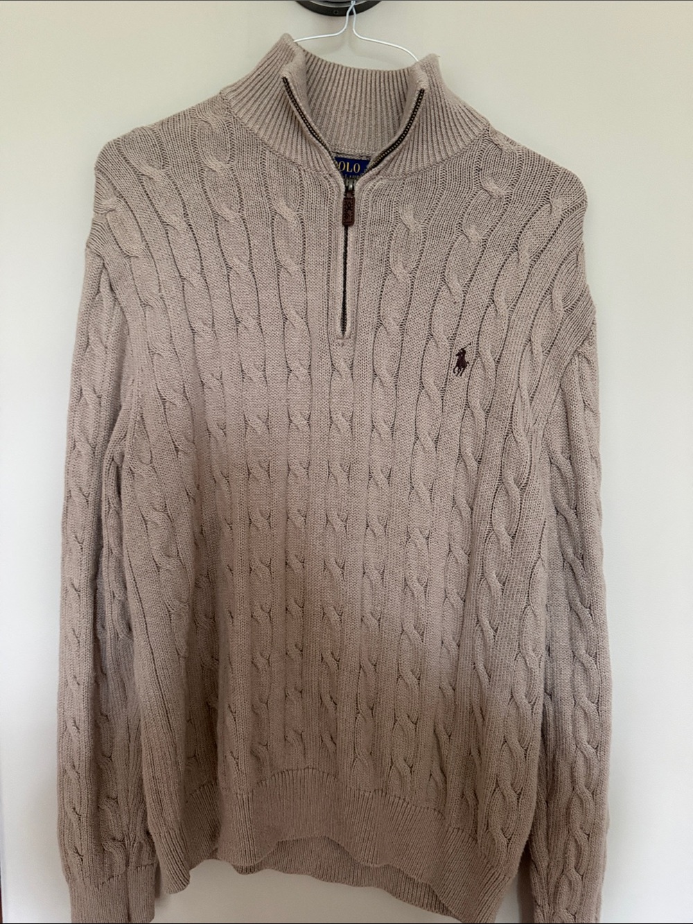 Polo by Ralph Lauren Beige Cable-Knit Quarter-Zip Sweater